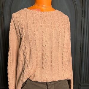 Vintage LL Bean 100% Cotton Women's Cable Knit Sweater - Beige